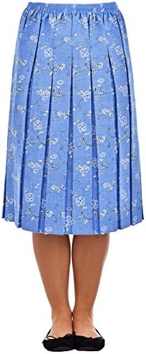 Nightingale Collection Womens Pleated Skirt Floral Printed Fabric Elasticated Waist (Large, Blue)