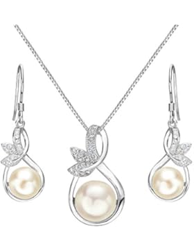 Clearine Damen 925 Sterling Silber Hochzeit Braut CZ Cream Süßwasser-Zuchtperle Unendlichkeit Blatt Vine Pendant...