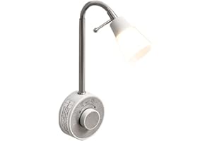 ‎BKZO BKZO Dimmbare LED Steckdosenlampe, Leselicht, Leselampe nickel gebürstet, 2W, Steckerleuchte mit Schwanenhals flexibel warmweiß 2700K