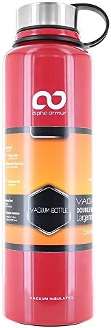 Alpha Armur 50 Oz (1.5L) Double Wall Vacuum Insulated Stainless Steel Water Bottle with Wide Mouth, Red