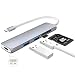 Produktbild QacQoc USB C Hub Type C Adapter mit 2 USB 3.0 Ports, PD, 1 SD Kartenleser und 1 MicroSD Aluminium Gehäuse geeignet für MacBook, MacBook Pro, Google Chromebook, Huawei Matebook (Grau)