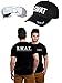 Price comparison product image GCC Fashion Store Mens SWAT Police T-Shirt Tommy Gun Sunglasses Cap Military FBI Fancy Dress Outfit (SWAT Hat, T-Shirt, Glasses, Small)