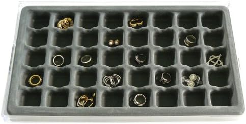 DR. ORGANIZER Stack Em 40 compartment Box Large Ring and Earring Drawer Jewelry Tray, USA patented, Clear with gray insert