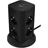 Akım Korumalı Kule Tipi Priz, 8'li Priz Soketi, 8x Fiş Soketi, 2x Usb Girişi, 2x Type-C Girişi, 20W Hızlı Şarj, Isıya Dayanık