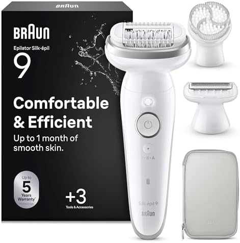 Braun Silk·épil 9 - Epilatore elettrico da donna con pettine rifinito, spazzola esfoliante e custodia, resistente all'acqua, per depilazione, rasatura e taglio, depilazione morbida e duratura, 9-061