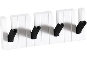 ANMEISH Self Adhesive Tea Towel Hooks -Stick On/Sticky Key Hooks, Piano Keys Design Wall Mounted Key Holder with 4 Flip-Down Hooks for Hanging Keys, Scarves, Purses and More(Black-1pcs)