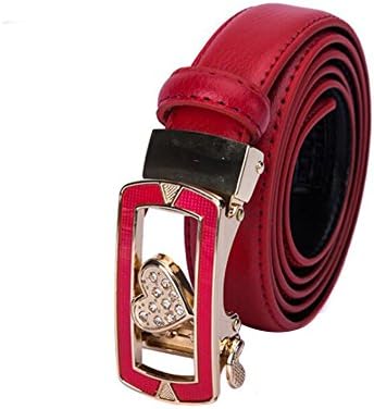 Women’s Belt, Heart Shape, Soft Wide Leather Belt for Jeans Shorts, Leather Belt with Metal Buckle for Women, Girls, Ladies (red)