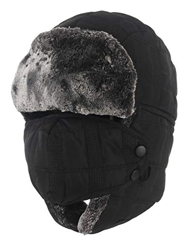 Y-BOA Chapka Russe Fourrure Cagoule Masque Ski Moto Hiver Chapeau Femme Homme Noir