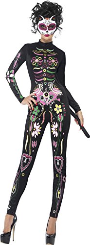 Smiffys Adult Women's Sugar Skull Cat Costume, Printed Bodysuit, Day of the Dead, Halloween, Size: XS, 43735 Smiffys Adult Women's Sugar Skull Cat Costume, Printed Bodysuit, Day of the Dead, Halloween, Size: XS, 43735