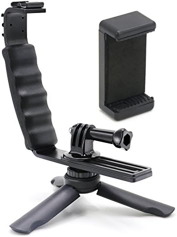 Photography L Bracket - TWZ L Mic Stand with 2 Standard Flash Hot Shoe Mounts and Mini Tripod