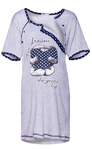Happy Mama. Women's Maternity Nursing Breastfeeding Nightdress Shirt Gown. 367p (Navy, UK 10/12, M)