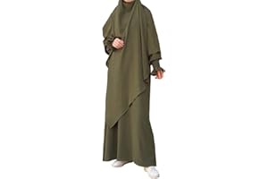 BRONG Gebetskleidung für Frauen 2 Stück Abaya Muslim Damen mit Khimar Hijab Abaya Kleid Lose Langen Ärmeln Maxi Muslimische Kleider Damen mit Jilbab Burka Ganzkörper Kleidung