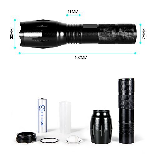 Jagd Taschenlampe ROTLICHT+WEIßLICHT 1000lm Wasserdicht Einstellbarem Fokus mit 1 X ULBRE 3,7V 2300mAh 18650 Akku für Jagd, Wandern, Camping, Höhlenforschung, Nachtfischen - 5