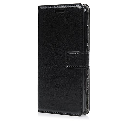 Wiko Lenny 3 Flip Hülle Wiko Lenny 3 Hardcase YOKIRIN Premium Crazy Horse PU Leder Schutzhülle Wallet Case Brieftasche Flipcase Klapptasche Schale Portemonnaie Lederholster Backcover mit Karteneinschub Standfunktion und Magnetverschluß Schwarz - 2