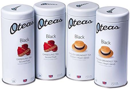Oteas Black Tea Tin Collection - 2x Darjeeling, 2x English Breakfast (Pack of 4, 60 Tea Bags )