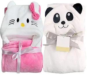 Brandonn Premium Super Soft Baby Blanket for Babies Pack (White/Pink-White, Pack of 2)