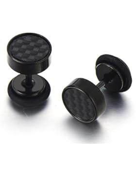 8MM-12MM 2 Schwarz Herren Ohrringe Edelstahl Ohrstecker Fakeplugs Fake Plug Tunnel Ohr-Piercing mit Kohlefaser-Einlage...