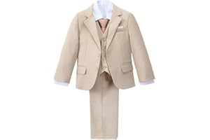 Lito Angels Little Kids Boys Tuxedo Suits, Slim Fit Blazers Formal Wear Wedding Outfit 5 Piece Set, Blue/Navy/Black/Khaki