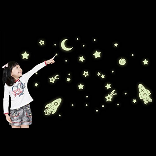 ELENXS Home Removable Diy Spaceship Wall Sticker Kids Room Decor Glow In The Dark Green