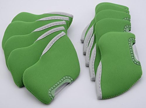 FLTRADE Golf Iron Covers,10 PCS High Qualith Nylon Golf Iron Club See Through Window Head Cover Protection Sleeve Case Set,Green