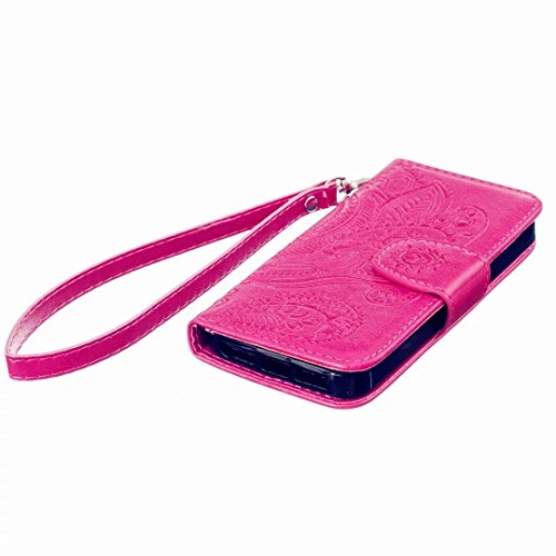 iPhone SE iPhone 5 5S Ledertasche MUTOUREN Schutzhülle Handyhülle Brieftasche Case mit Ständer HalterKartenfächer für iPhone SE 5 5S Premium Ledertasche Gepresste Blumen Painted Pattern Hülle Handy Case Dünne Tasche Cover Schutzhülle Schale Tasche-Pfau Blumen Rot + Metall Stylus Pen - 5