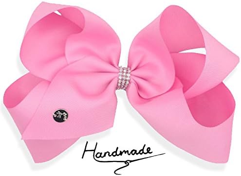 Light Pink JayJo JOJO Style Bows Large 8" Big Bow Hair Clip for Children Girls Rhinestone