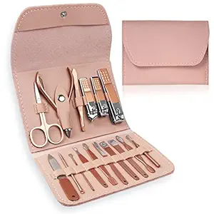 DOCOSS-16 IN 1 Manicure Kit For Women Stainless Steel Nail Cutter Set For Women Pedicure Tools Set Grooming Kit With Acne needle, Blackhead Tool & Lether Pouch