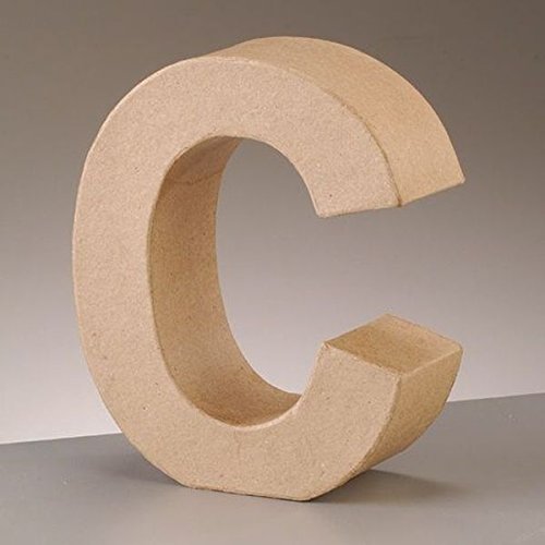 3D Letter "C" Paper Mache Signs Buff Papp Art Freestanding 17.5cm x 5.5cm (Letter C)