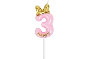 PARTY GO Candele Compleanno Rosa Bambina Carino Candeline Compleanno Particolari Numeri 3