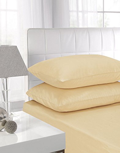 EDS - Sábana bajera ajustable, incluye 2 fundas de almohada, 50% algodón/50% poliéster, natural, DOUBLE (Fitted sheet & 2 Pillow cases)
