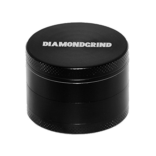 DIAMONDGRIND Design Pollen Grinder Crusher für Tabak, Herb, Spice, Gewürze, Kräuter, Kaffee, herb. 4-teiliges Schwarze Set mit Pollen Schaber