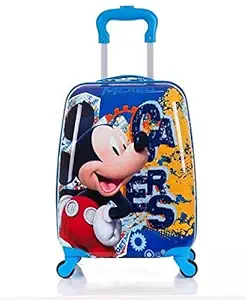 Mei&Ge 1005 18 Hard Shell Kids Trolley Cabin Luggage | 360? Rotating | 4 Wheel Spinner | Cartoon Pattern Smart Trolley Bag for Kids | Blue