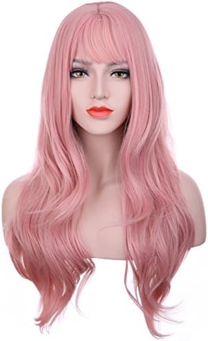 Hxhome Womens Natural Curly Party and Daily Use Wig (pink)