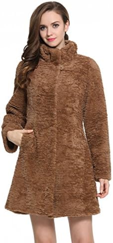 Ovonzo Women's Classic Style Grey/ Brown Faux Karakul Warm Coat without Hood Brown Size S