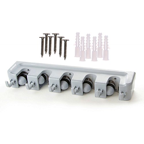 Gerätehalter Besenhalter Mopp Halter 5 Steckplätze und 6 Haken Wandhaltung Ordnungsleiste Werkzeughalter für Besen, Mopp und Gartenwerkzeuge