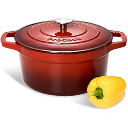 ProCook - Cocotte Faitout Ronde 24cm - Fonte Émaillée - Compatible Induction - Dégradé Rouge - 24 cm / 4,7 L