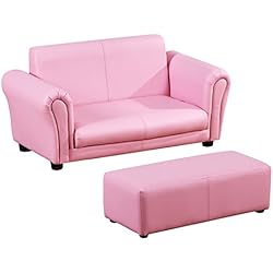 Homcom Canapé et Pouf Design Contemporain pour Enfants à partir de 3 Ans Rose