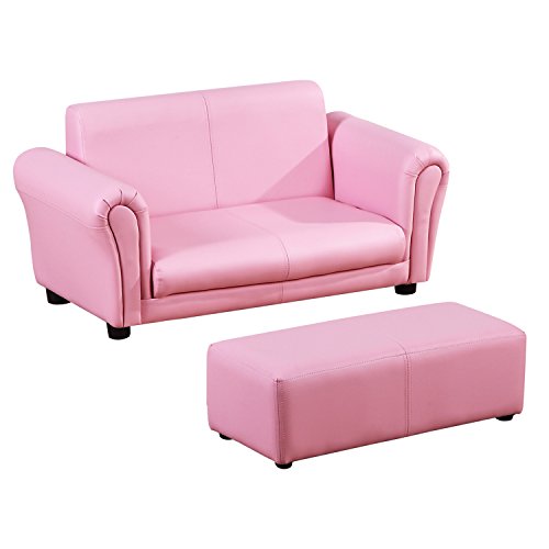 Homcom Canapé et Pouf Design Contemporain pour Enfants à partir de 3 Ans Rose