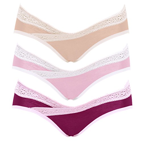 Intimate Portal Women Under the Bump Maternity Knickers 3-Pk Lace Red Pink Beige M