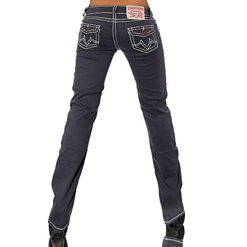 H922 Damen Bootcut Jeans Hose Damenjeans Hüftjeans Gerades Bein Dicke Naht Nähte, Farben:Steingrau;Größen:42 (XL) -