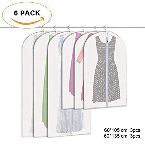 zimo 6 Piezas Juego para Vestidos - 60 x 105 cm + 60 x 135 cm Funda para Ropa Traje Saco Traje Funda con Cremallera Transparente Transpirable para Vestidos y Trajes