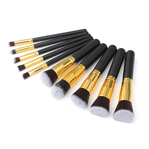 Fashion Base Professional 10PCS Black and Gold Makeup Brushes Set Eyeshadow Brush