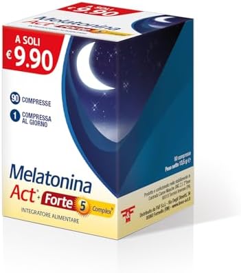Melatonina Act + Forte 5 Complex, Integratore Alimentare a Base di Melatonina 1MG + 5 Complex - Confezione da 90 Compresse