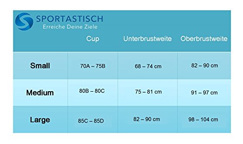 Innovativer Sport BH „Sporty Bra“ von Sportastisch:: Atmungsaktives Material + gepolstert mit herausnehmbaren Cups :: Perfekte Passform und Kompression mithilfe der Größentabelle :: Starker Halt dank breiten Kreuz Rücken :: Hohe Bewegungsfreiheit ohne Bügel oder Verschluss :: PushUp-Funktion dank Einlagen :: ideal für Damen und Mädchen im Alltag und Sport wie Fußball, Handball, Joggen, Zumba oder Kampfsport :: inklusive 3 Jahren Sportastisch Produktgarantie - 7
