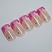 Bling Art False Nails French Fake Pink Butterfly Squoval 24 Acrylic Medium Tips