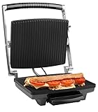 MEDION MD 16832 Kontaktgrill/Panini Grill (1.800 Watt, Antihaftbeschichtung, Temperaturkontrolle, Öl-Auffangschale, Überhitzungsschutz) Silber-schwarz