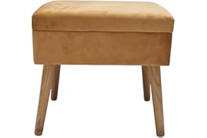 VEA SRL Pouf contenitore velluto WONDER SENAPE 45 * 35 * 44 cm, Pouf sgabello contenitore e pouf poggiapiedi divano, Pouf camera da letto e soggiorno 4 gambe in legno(TOW 57164 SENAPE)