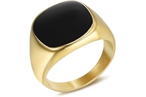 BOBIJOO Jewelry - Bague Chevalière Cabochon Homme Femme Acier Inoxydable 316L Plaqué Or Noir Email