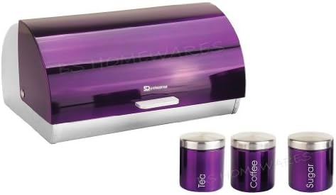 Tea Coffee Sugar Canisters Storage Container Bread Bin Jars,Pot Metallic Kitchen Purple Color