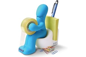 ‎BUTT SUPPLIES Klebefilm-Abroller und Bürobedarf-Station - Schreibtisch-Accessoire - Origineller Schreibtisch-Organizer mit Briefklammern, Haftnotizzetteln und einem Stift (Blau)